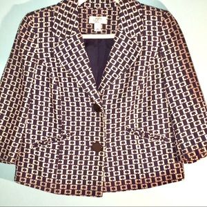Loft Petite Wool & Rayon Navy Blue & Tan Blazer 6P